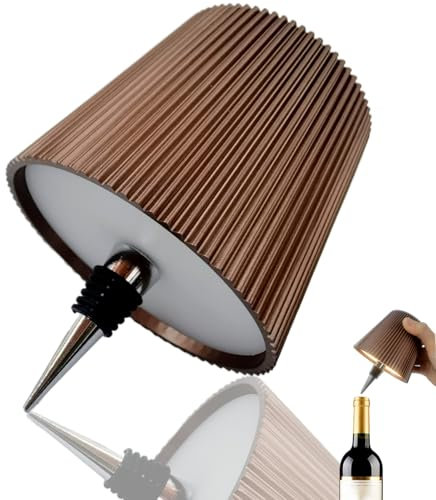 Lampada per Bottiglia Senza Fili, Lampada Bottiglia LED Ricaricabile con Lampada da Tavolo Touch a 3 Colori Dimmerabile per Ristorante, Bar, Casa, Ufficio (Marrone, 1 Pezzo)