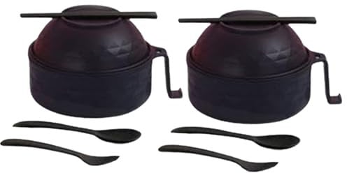 Ramen Bowl Set, Microwave Ramen Bowls with Chopsticks, Spoon,Fork, Instant Noodles Bowl with Phone Holder, BPA-Free Mixing Bowl for Salad, Pasta, Soup, College Dorm, Home, Office, Ramen Gift Set 2pack