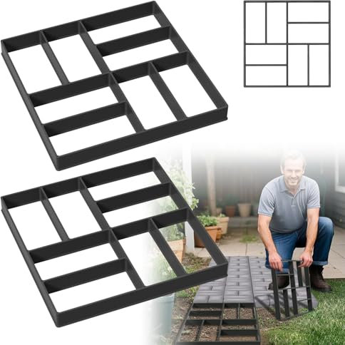 UISEBRT Pflastersteine,Quadratisch Beton Gießform,DIY Pflasterform für Beton,Zement,für das Basteln Garten,Weg,Menschen,40x40x4cm 2PCS,Schwarz