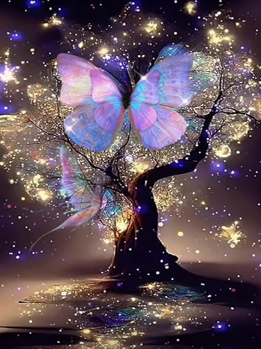 5D Diamond Painting Mariposa Árbol de la Vida,Pintura mágica del diamante del Mariposa,árbol Cuadros de Diamantes para Adultos principiantes DIY,Painting Para Decoración De Pared Del Hogar 30x40cm
