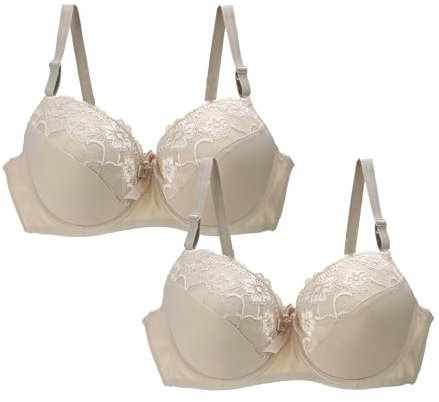 DFSDJEUW Sale Clearance 2 Pack Bras for Women Plus Size Push Up Underwire Comfort Wireless Seamless Multipack Bralette Sexy Padded Lace Bras Soft Full Coverage Gym Bra Tops for Women UK Dark Blue 44E