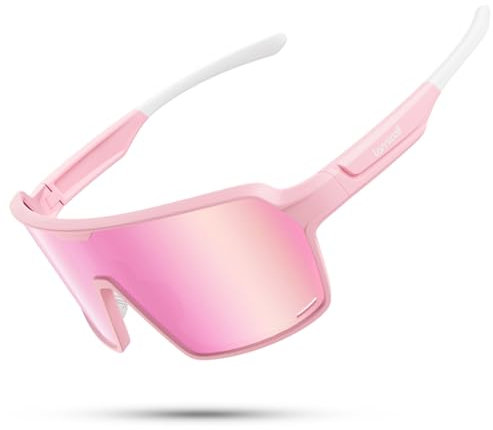 Lamicall XL Fahrradbrille Damen, Schnelle Brille - [29g TR-90 Ultraleicht] Polarisiert Sportbrille Fahrrad mit Verstellbaren Nasenpad & Bügel, UV400 Laufbrille Sonnenbrille für Fahrrad/Laufen - Rosa