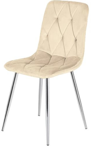 GTM Design Esstisch Stühle - Modern Polster Küchenstühle - Elegant Velours Stühle für Esszimmer und Küche - Pflegeleicht Stuhl 1 Stück - Beige - Silber Beine