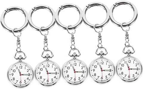 LIFKOME 5stücke Krankenschwester-taschenuhren Mit Schlüsselring Robustes Quarzuhrwerk Großes Zifferblatt Praktische Ansteckuhren Für Pflegepersonal Ärzte Und Medizinisches Personal
