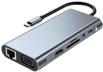 Gbloodst Station d'accueil USB C 11 en 1 avec Adaptateur HUB 4K Type C vers, USB-C vers VGA, RJ45 PD 100W et Hub USB