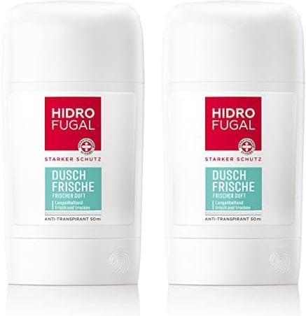 Hidrofugal Dusch-Frische Stick (40 ml), starker Anti-Transpirant Schutz mit angenehm frischem Duft, Deo für starken Schutz ohne Ethylalkohol (Packung mit 2)