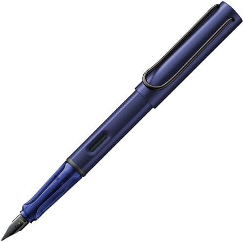 Lamy AL-star dark dusk Füller mit polierter Stahlfeder in Strichbreite F | Lamy Füller mit ergonomischem Griff – leichtes Aluminiumgehäuse – inkl. Tintenpatrone LAMY T 10 blau – Rechtshänder