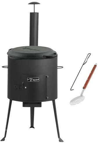 BBQ-Toro Gusseisen Kazan mit Kazan Ofen Ø 34 cm | 12,1 L Gusstopf mit Deckel, Gusseisentopf | Gulaschkessel, Feuerkessel, Outdoor Ofen | Feuer-Ofen, Eintopfofen, Feuerstelle, Außenküche, Utschak
