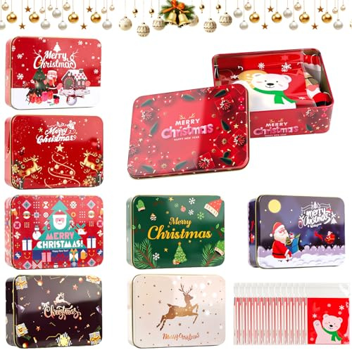 guobinZH 8 Stück Keksdose Weihnachten Rechteckig Geschenkdosen Weihnachten | mit Deckel Weißblech Wintertime Plätzchendosen Keksdose Santa Metall für Weihnachten SüßIgkeiten Verpackung oder Geldgeschenk