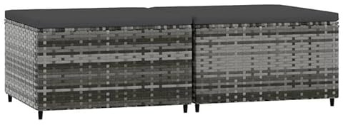 Eleganz Gartenhocker 2er Set mit Kissen - Graue Poly Rattan Hocker für Terrasse & Garten - Wetterfest & Bequem - Perfekte Sitzgelegenheit für Outdoor Relaxen