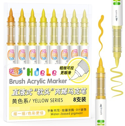 JRQ Feutre Acrylique, Lot de 8 Couleur Vert Série Stylos Peinture | Feutres Peinture Acrylique Pointe Pinceau Souple. Haute Précision sur Roche, Bois, Tasse. Rendu Professionnel et Durable.