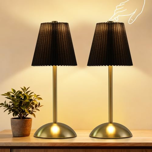 Tischlampe Kabellos Nachttischlampe 2er Set Akku Tischleuchte Touch Dimmbar | 3 Farbtemperature Tischlampen Schwarz USB Batterie Aufladbar Tischleuchten für Esszimmer Schlafzimmer Esstisch