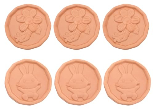 Jinzhenhong 6PCS Red Loam Brown Sugar Saver, Reusable Food Softener, Dry & Wet Use Terracotta Discs for Brown Sugar, Cookies, Dried Fruits & Tobacco Storage, Kitchen Gadgets (Flower+Rabbit)