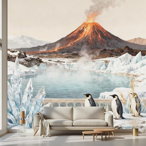 Kioldoq Niedlich Pinguin Fototapete 150x100cm, Tier Vulkan Tapete