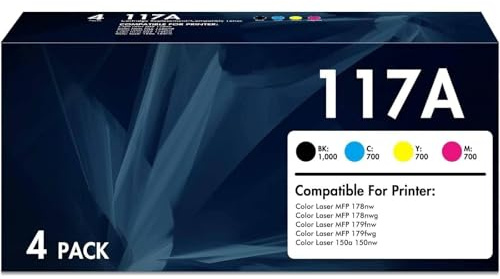 117A Toner Kompatibel für HP 117A Toner Set MFP 178NWG 179FWG | Kompatibel für HP Color Laser MFP 178nwg 179fwg 178nw 150nw 179fnw 150a W2070A W2071A W2072A W2073A Tonerkartusche 4er-Pack