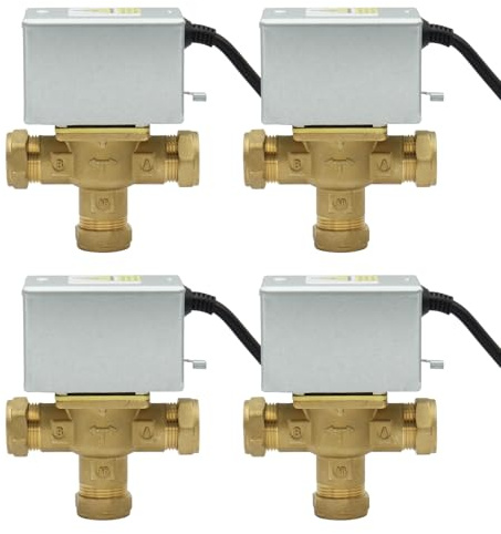 4 x 3-Port Mid-Position Motorised Valve 22mm for Central Heating Systems (Four Pack)