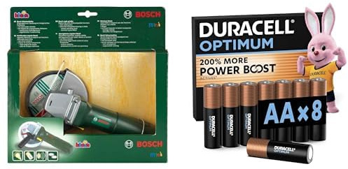 Theo Klein Bosch Winkelschleifer, Licht & Sound, 3+ Jahre, & Duracell Optimum AA 8 Stück, Power Boost