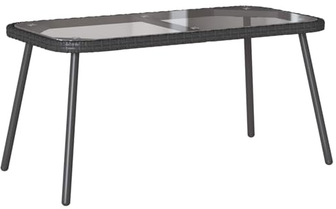 Mandloder Couchtisch Schwarz 90x45x43 cm, Poly-Rattan und Glas, langlebiges Outdoor Möbelstück für Garten, Balkon, Terrasse