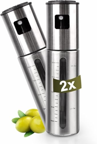SINZONeu® 2x100ml Ölzerstäuber Edelstahl Set Präzisionssprüher mit Messfenster Hochdruck-Zerstäubung für feinen Nebel Spritzwassergeschützt & Einfach Reinigbar