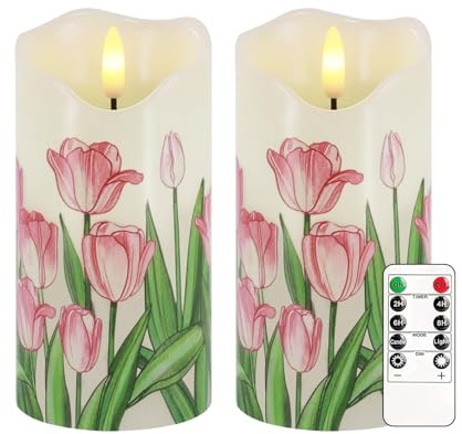 Christmas Candle Light,Set of 2 6x3 Flameless Candles with Remote & Timer | Battery Operated Flickering Flameless Candles, Dimmable Real Wax Pillar Candles, Decor for Xmas, Winter, Thanksgiving, Home