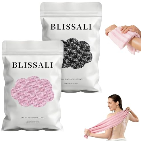 Awinclo 2Pcs Exfoliating Towel, 47 Premium Scrub Wash Cloth for Body Face, 2-in-1 Long Exfoliating Washcloth for Men Women,Exfoliating Body Scrubber for Cleaning&spa (Black+Pink)