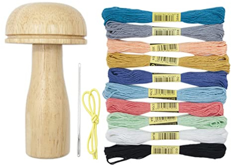 Kit per rammendare funghi in legno per rammendare fori di ago in vestiti, pantaloni, maglioni, kit di progetti di cucito, in alluminio, punta piegata, arazzo per rammendare calze cappelli