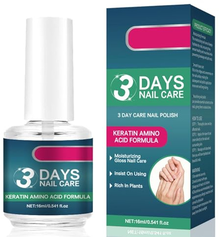 3 Days Nail Care Nail Strengthener for Weak and Damaged Nails, 16ml | Keratin Amino Acid Formula, Daily Nourishing Growth Serum, Clear Finish