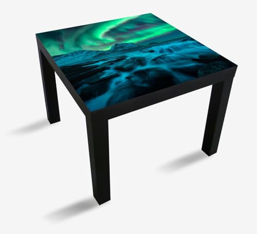 Wallario Möbelfolie selbstklebend/Aufkleber, Tischfolie geeignet für IKEA Lack Tisch - Möbeldeko Aurora über Küste in 55 x 55 cm