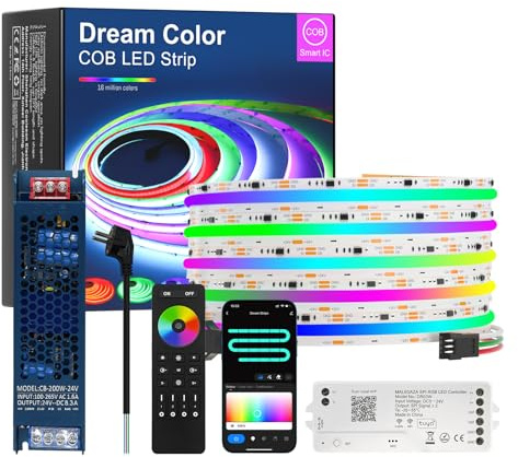 10m Smart RGB-IC COB LED Strip Wifi Set, Adressierbarer SPI RGB LED Streifen mit Tuya App, Alexa Google Home Sprachsteuerung Musik Sync 2.4G RF Fernbedienung, Farbwechsel LED Band für Zimmer Decke TV