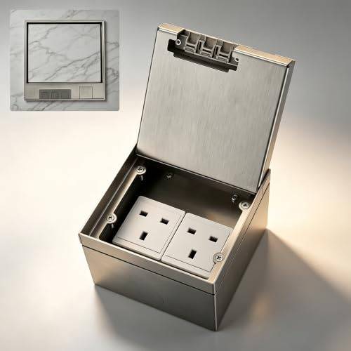 Recessed Floor Socket Box 16A 4000W Stainless Steel Hidden Floor Sockets, Floor Electrical Outlet Box, Waterproof Pop-Up Flush Floor Socket Set for Kitchen Living Room Office Hotel