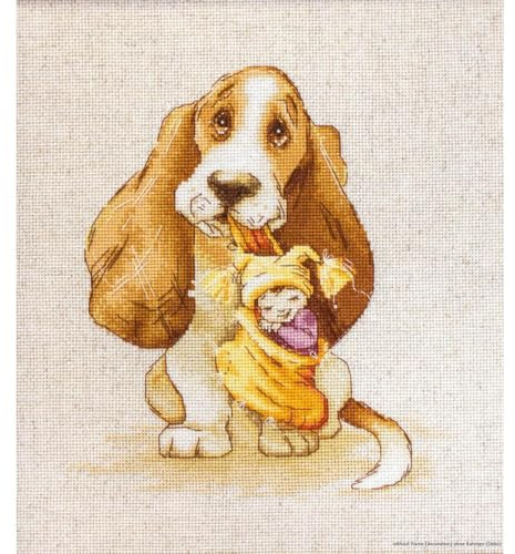 Luca-S B1121 Basset with Speilzeug Cross Stitch Kit Cotton, Multicoloured, 16.5 x 18.5 cm