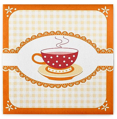 Sovie HOME Serviette KATHRIN in Orange aus Linclass Airlaid, 40 x 40cm, 1/4 Falz, 12 Stück, Kaffeetassendesign & Karos, Tischdeko Kaffee Frühstück