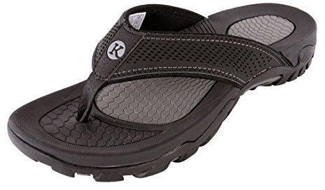 Kaiback - Herren Drifter Sport Flip Flops | Bequemes strapazierfähiges Gummi und robuste Lauffläche, schwarz / grau, 42 EU