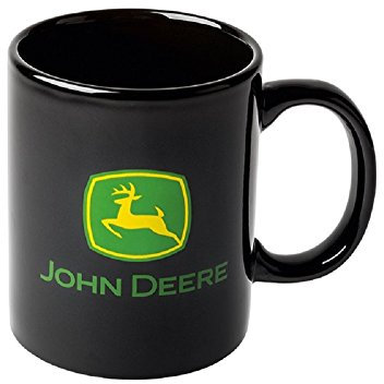 JOHN DEERE Schwarze Porzellantasse, 340 ml Kapazität, schlichter Kaffee-Becher mit Hirsch-Logo