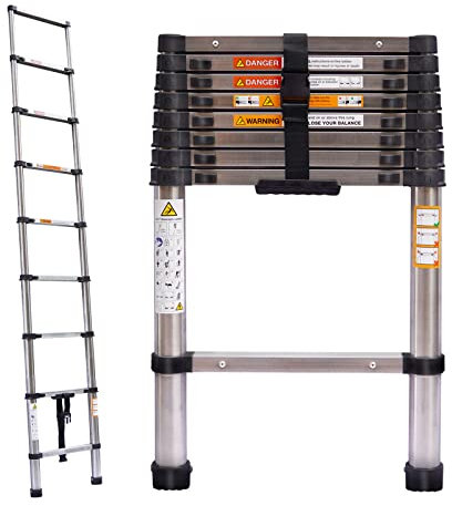 Heavy Duty 2.6M Telescopic Ladder 9 Steps Extendable Light Weight Portable Ladder for Loft Home Office Builder