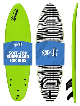 Rock-It 6' Baby Jesús Soft Top Surfboard, Kids Surfboard with Innovative Design, Easy to Paddle and Maneuverable, Small, Green