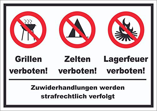 Grillen Zelten Lagerfeuer verboten Aufkleber A6 (105x148mm)