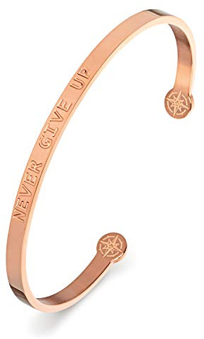 Kistanio Damen Armreif mit Spruch - NEVER GIVE UP - vergoldet BAN-NEV-RG