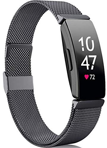 Faliogo Kompatibel mit Fitbit Inspire Armband/Fitbit Inspire 2 Armband/Fitbit Inspire HR Armband, Metall Edelstahl Ersatzarmband mit Magnetverschluss Kompatibel mit Ace 2, Damen Klein, Dunkelgrau