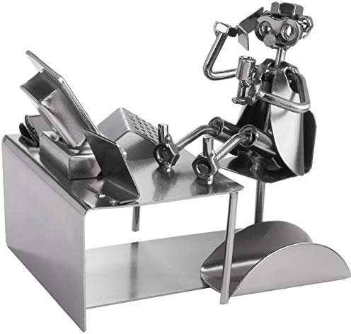 BRUBAKER Schraubenmännchen PC Büro Arbeiter mit Visitenkartenhalter - Handarbeit Eisenfigur Metallmännchen - Geschenk für Kaufleute, Büroarbeiter und Kollegen