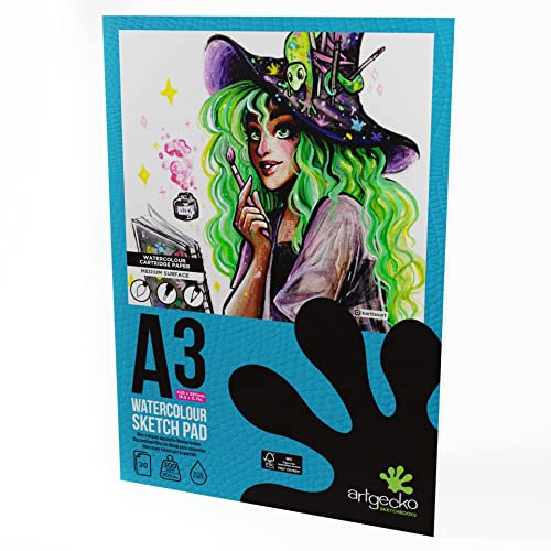 Artgecko Pro Aquarell-Skizzenblock, A3, 20 Blatt, 300 g/m², weißes Zeichenpapier