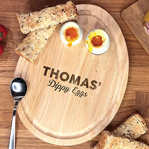 eBuyGB Personalised Dippy Eggs Breakfast Board, Egg & Soldiers, Egg Shaped Serving Board, Dippy Eggs and Toast, Easter, Birthday Gift for Kids, Children