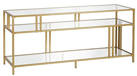 Henn&Hart Estantes de Cristal con Acabado de latón para TV, 55 Pulgadas, Color Dorado