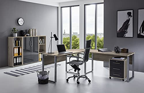 Büromöbel komplett Set Arbeitszimmer Office Edition in Eiche Sonoma/Anthrazit Hochglanz lackiert (Set 2)