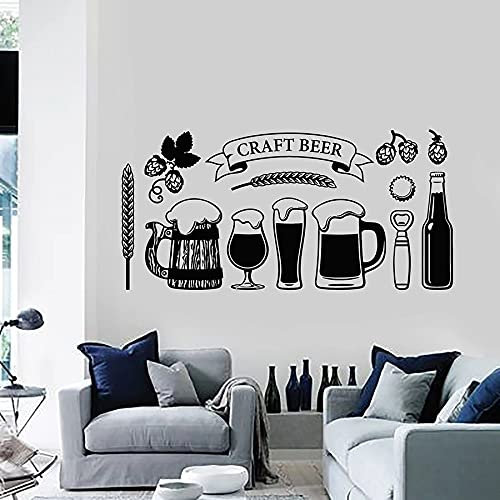 NSRJDSYT Craft Beer Wandtattoo Glas Tasse Alkohol Trinken Pub Bar Inneneinrichtung Vinyl Fensteraufkleber Gerste Bier Kunstwand Ornament 56x114cm