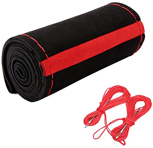 XuanMax DIY Lenkradbezug Auto Weich Wildleder Nubuk Handgenähtes Lenkradhülle mit Nadel/Faden Perforiert Nähen Lenkradschoner Anti Rutsch Lenkradabdeckung Hand Stitch Lenkradschutz 37-38cm - Rot Linie
