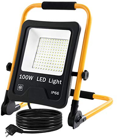 Aufun LED Baustrahler 100W Strahler Kaltweiß mit 3M Kabel LED Fluter Arbeitsscheinwerfer Wasserdicht IP66 für Innen-und Außenbereich,Garage, Baustelle, Sportplatz