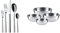 WMF Palermo Edelstahl Besteck Set 6 Personen, Essbesteck Set 30 teilig & Gourmet Schüsselset 4-teilig, Edelstahl Schüsseln für die Küche 0,75l - 2,75l, Rührschüssel, Salatschüssel, stapelbar
