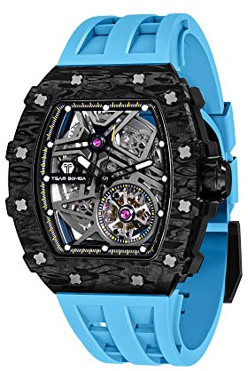 TSAR BOMBA Uhren Herren Armbanduhr Herren Luxus automatik Uhr Herren Kohlefaser Tonneau Analog Herren Uhr Großes Ziffernblatt Leuchtende Wasserdicht Klassische männer Uhr Geschenke für männer