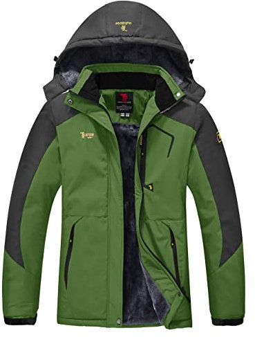 YSENTO Damen Winter Fleece wasserdichte Skijacke Outdoor Verdickte Softshell Warm Winddicht Wandern Funktionelle Atmungsaktive Jacke mit Abnehmbarer Kapuze(Grün,2XL)